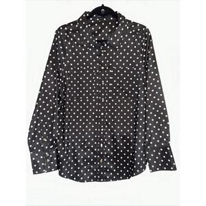 BCBG MAXAZRIA Womens XL Polka Dot Satin Button-Up Blouse Whimsigoth Preppy